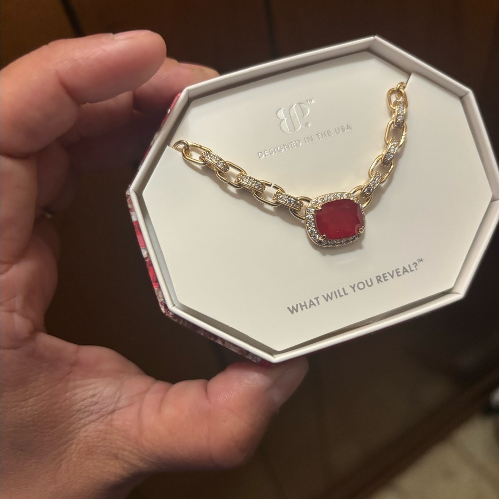Gold Necklace with Red Gemstone by BP